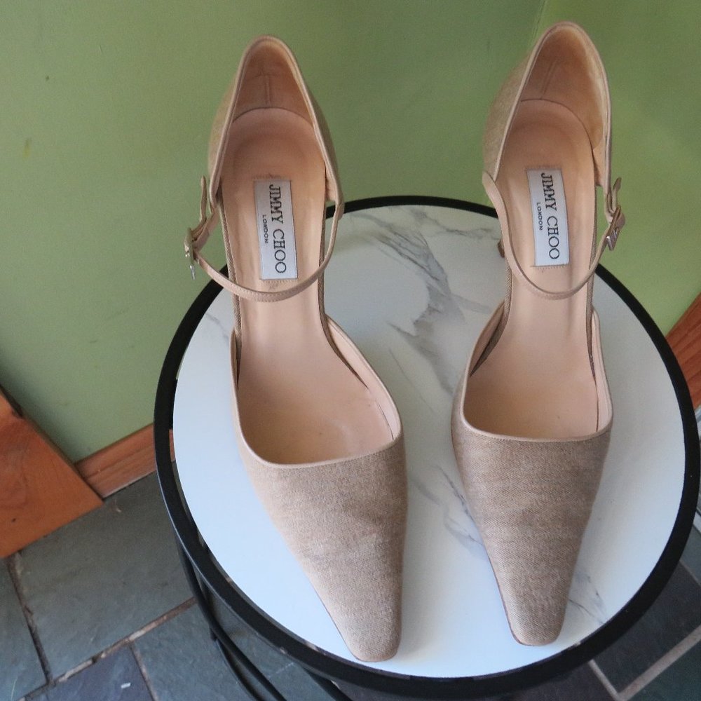 Jimmy Choo of London Cloth tan shoes 38 1/2